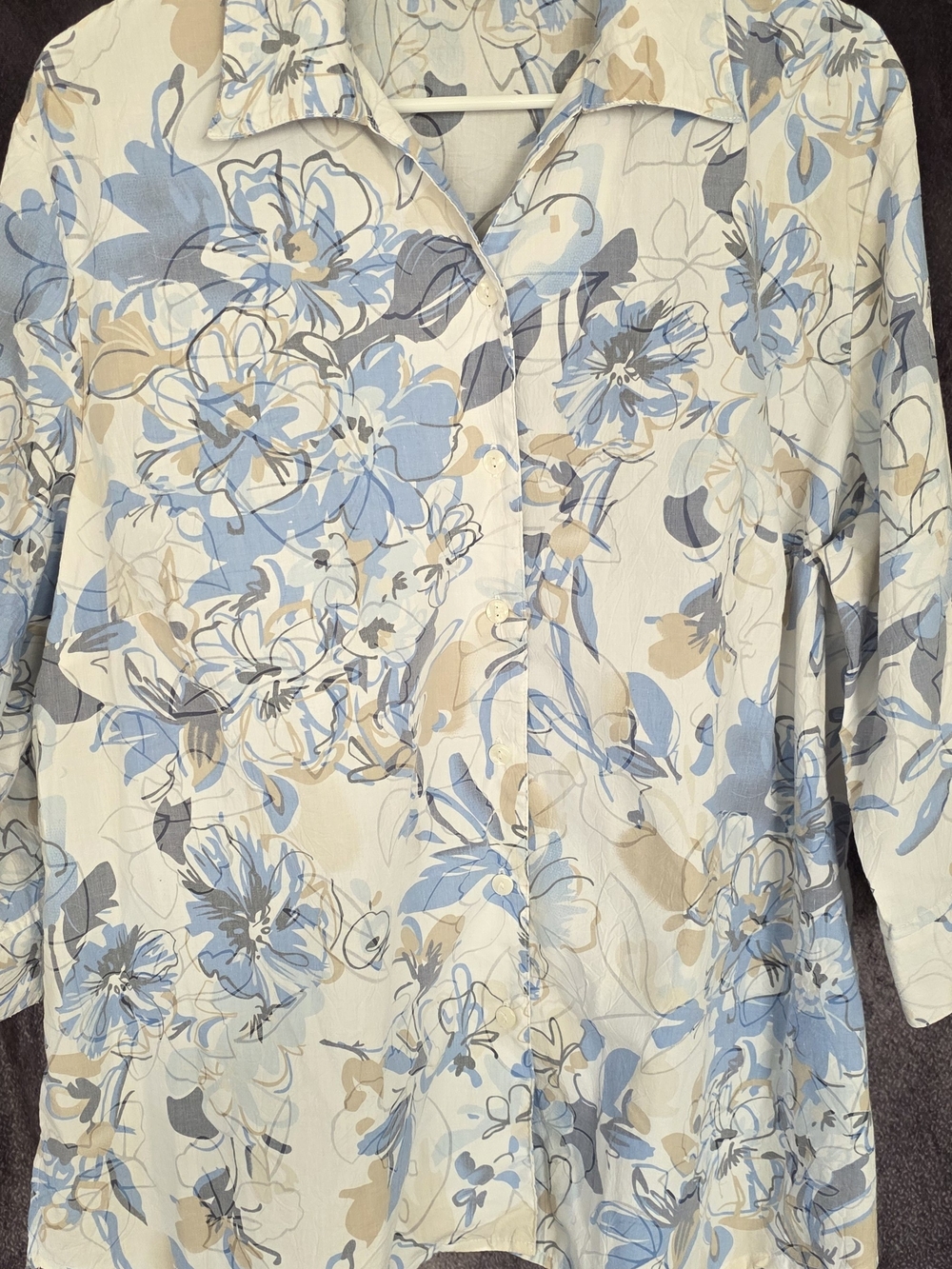 Alia Cream Button-Down Shirt with Blue Floral Print